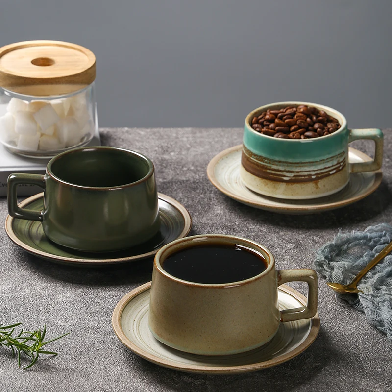 

Japanese coffee cup set creative coffee shop office ceramic cup high-end retro coarse ceramic cup commercial cup and plate