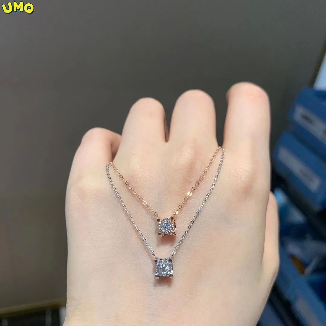 

18k Gold Wrapped Mossan Stone Fashion Small Square Diamond Necklace Pendant Collarbone Chain Women's Simple Single Diamond Gift