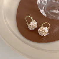 minar fairy white color shell flowers hoop earrings for women gold color alloy rhinestone floral statement earring pendientes