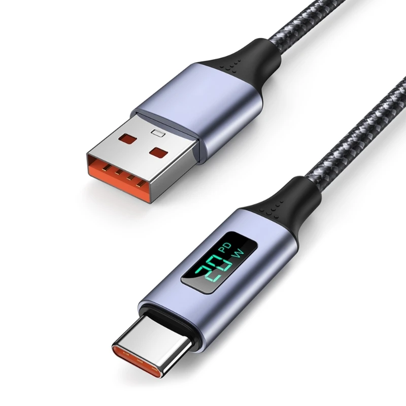 

USB to USB C Cable 3.0A PD 20W LED Display Cable Fast Charging Type C Phone Nylon Braided Charger Cord 480Mbps Data