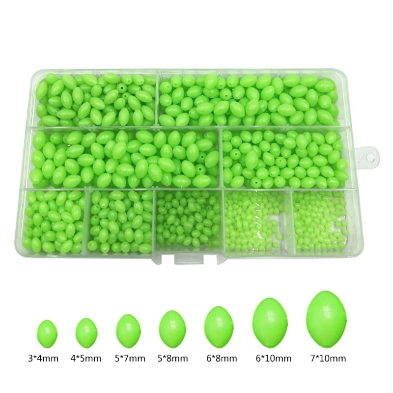 

900pcs Oval Shaped Luminous Fishing Beads Floating Lures 7x10/6x10/6x8/5x8/5x7/4x5/3x4mm Fishing Bead Fishing Tackles