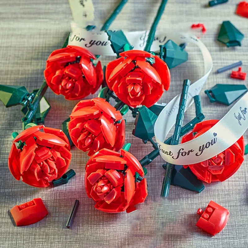 

2022 Роза, строительные блоки, цветы, сделай сам, растение в горшке, розовый букет розы, украшение для дома, Цветочный блок, подарок для девушки