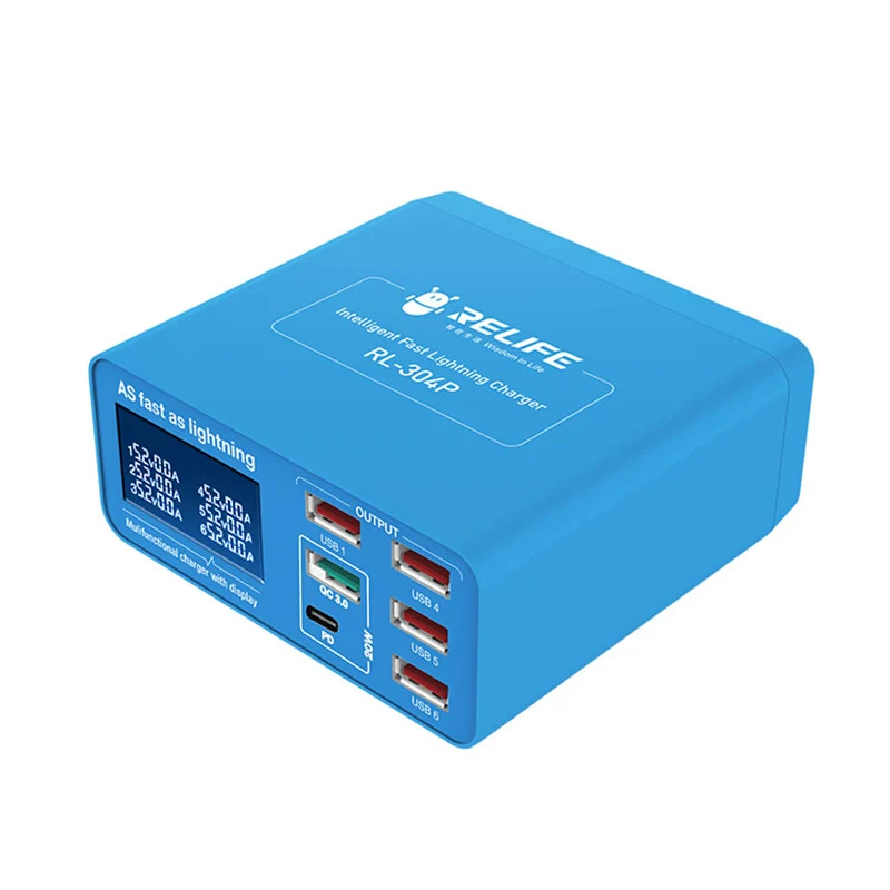

USB-зарядное устройство Relife с 6 USB-портами и цифровым дисплеем, QC3.0 + PD3.0, устройство для быстрой зарядки для всех телефонов и планшетов на Android