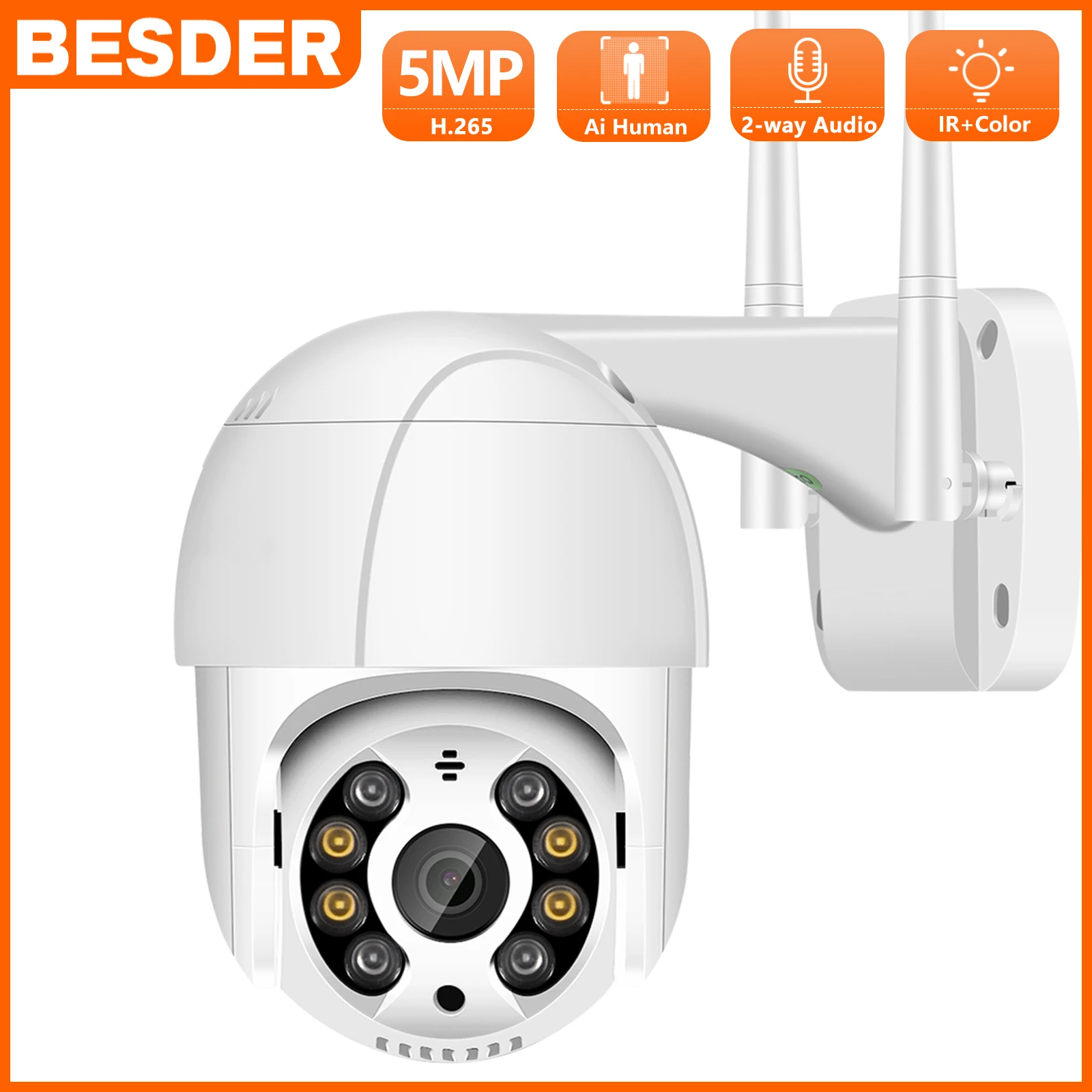 BESDER 5MP 3MP FHD WiFi Camera Humanoid Detection Auto Tracking CCTV IP Camera 2MP Color IR Night Vision SD Card Cloud Storage