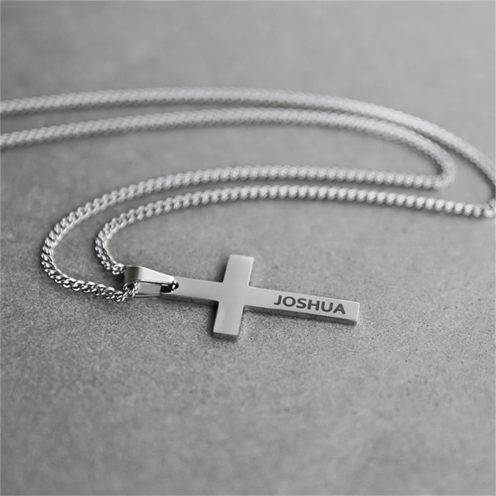 Cross Necklace Men's Custom Necklace Silver Stainless Steel Name Custom Necklace Men's Jewelry Custom Made By Hyundai Come Out