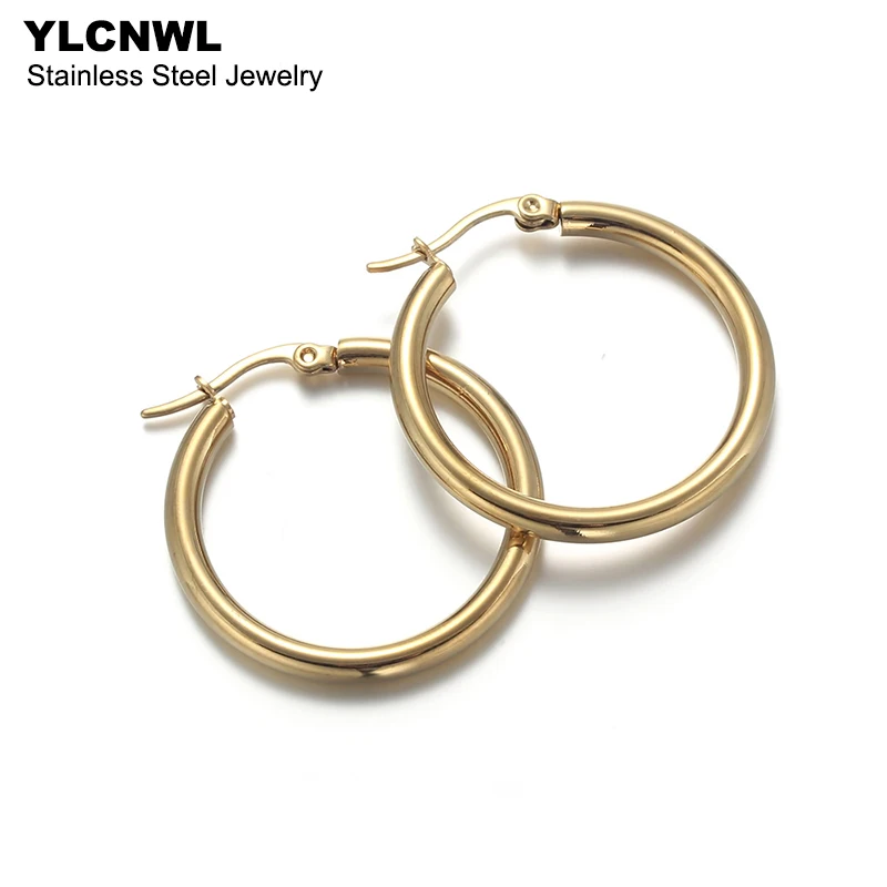 

Stainless Steel Hoop Earrings For Women Gold Color Circle Round Simple Loop Earrings Ladies Trendy Jewelry Wholesale 2022