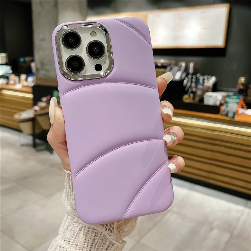 Чехол для телефона Ottwn 3D Line Pattrn для iPhone 15 14 11 12 13 Pro Max, однотонный мягкий ударопрочный металлический бампер с рамкой и линзами, задняя крышка