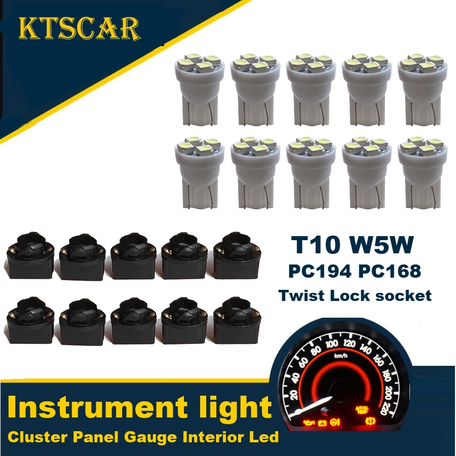 

10pcs T10 W5W 158 194 PC194 PC168 PC195 LED bulb with Twist Lock Socket Car Dash Dashboard Instrument Cluster Panel Gauge Light