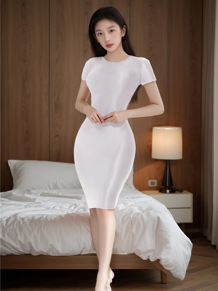 Сексуальное женское блестящее облегающее платье ярких цветов с маслом гладкое