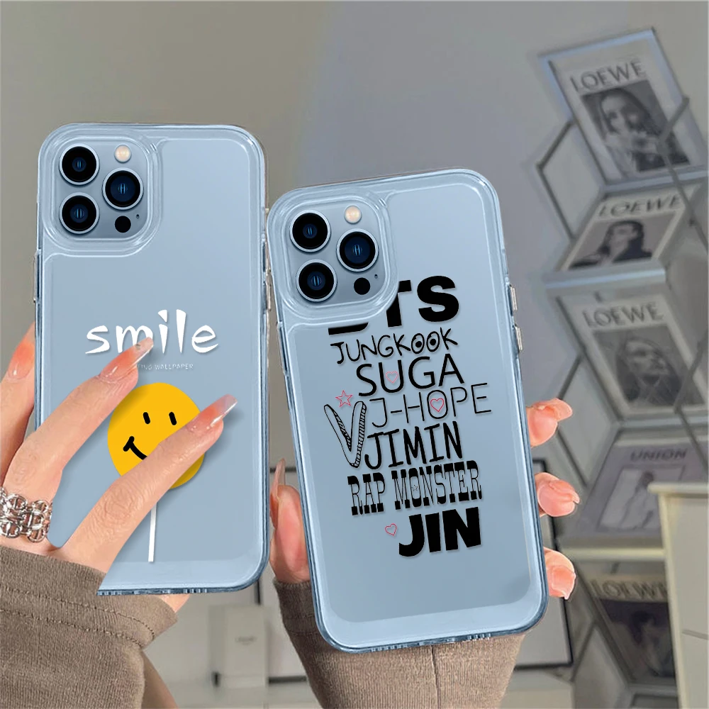 

Smiley Face Funny Case for iPhone 14 13 12 11 Pro Max Mini XS XR X Transparent Cover for iPhone14promax Popular Letter Fundas