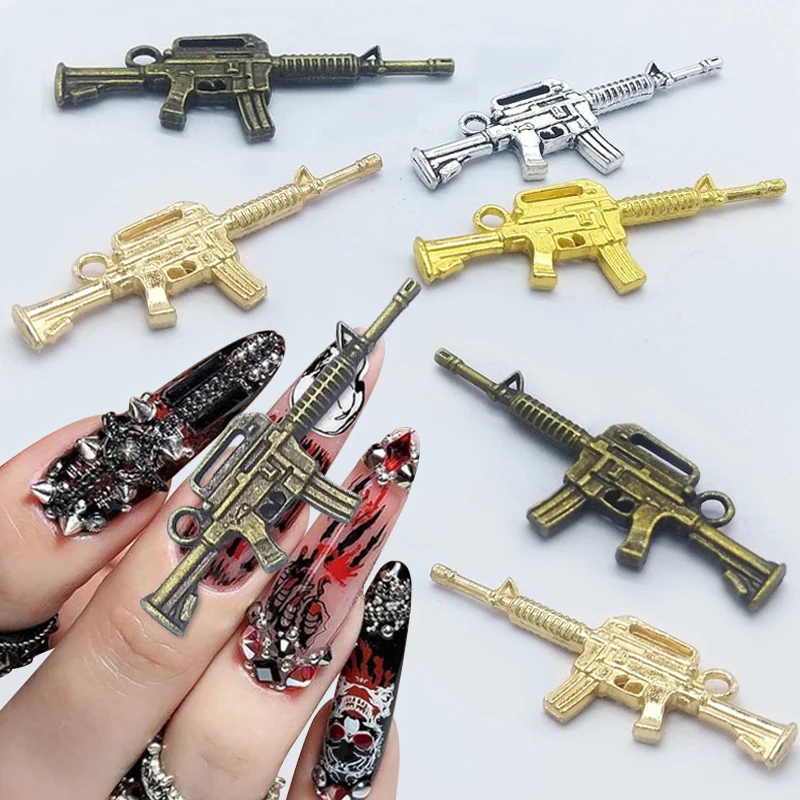 10pcs 3D Metal Gun Nail Charms Alloy Weapon Gun Charms Nail Accessories Retro Gun Shaped Nail Art Charms for Jewelry Making Kit