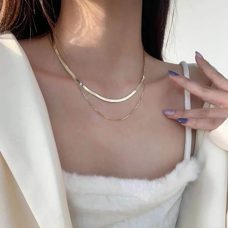 

Hot Fashion Unisex Snake Chain Women Necklace Choker Stainless Steel Herringbone Gold Color Chain Necklace For Women Jewelry