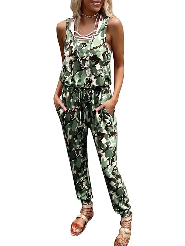 

Women's Jumpsuit Backless Pocket Camo / Camouflage Crew Neck Casual Home Holiday Regular Fit Sleeveless Green Blue Gray S M L Sp