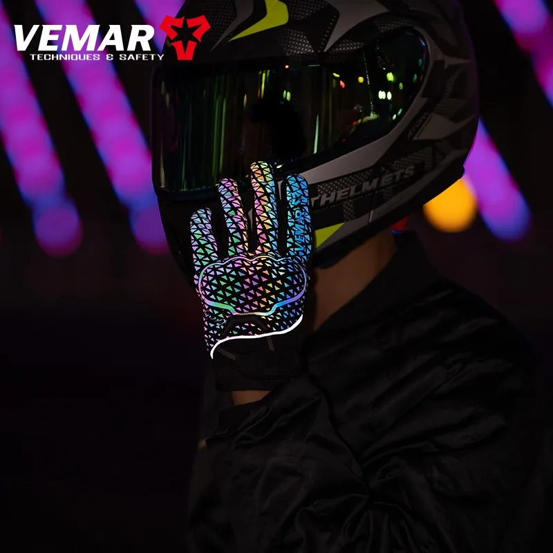 Мотоциклетные зимние теплые перчатки VEMAR мужские ночные Цветные Светоотражающие