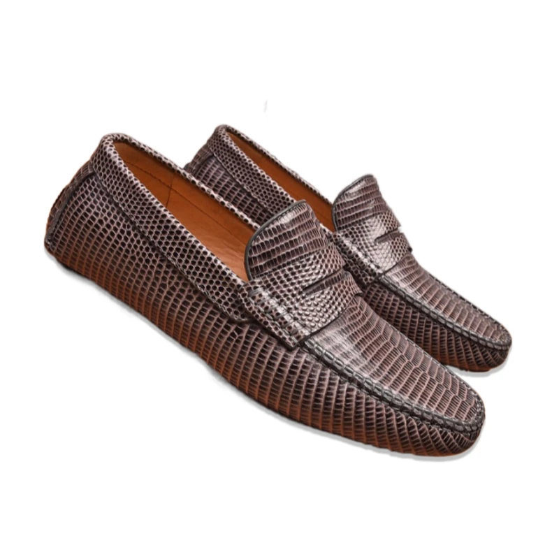 

Eioupi мягкие мужские туфли из воловьей кожи со змеиной текстурой на плоской подошве, повседневные модные туфли с подкладкой из воловьей кожи