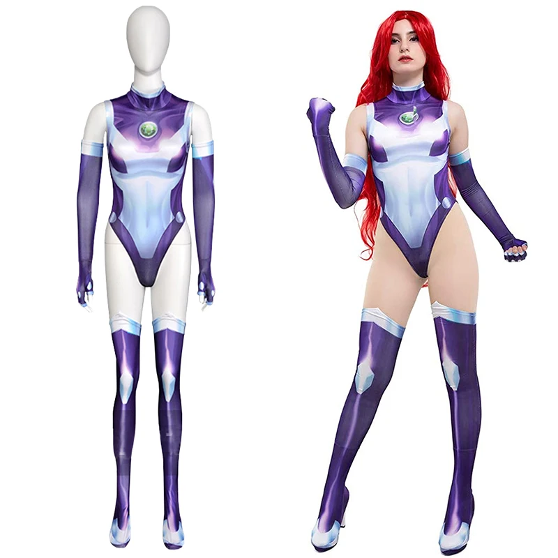 

Комбинезон для косплея Teen Titans Starfire, костюм супергероя koriande Zentai, боди, костюмы на Хэллоуин для вечеринки для женщин Aldult для детей