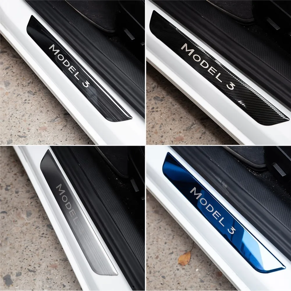 

New 2022 Tesla Model 3 Y Door Sill Decoration Wrap Cover Pedal Protection Decor Strip For Tesla Model3 2021 Accessories