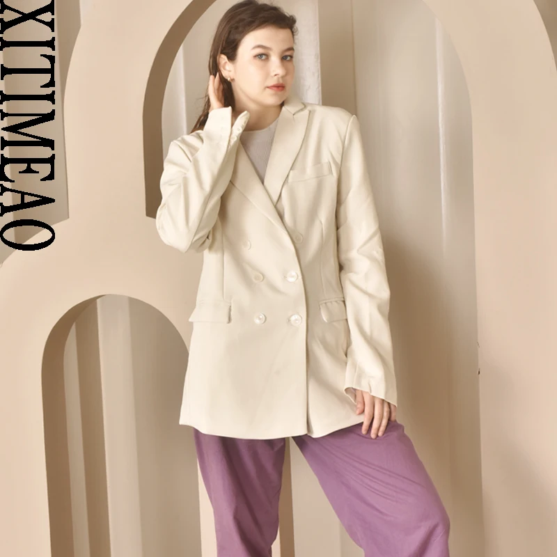 Xitimeao Женская мода 2022 офисная одежда двубортный Блейзер Пальто Винтажное с