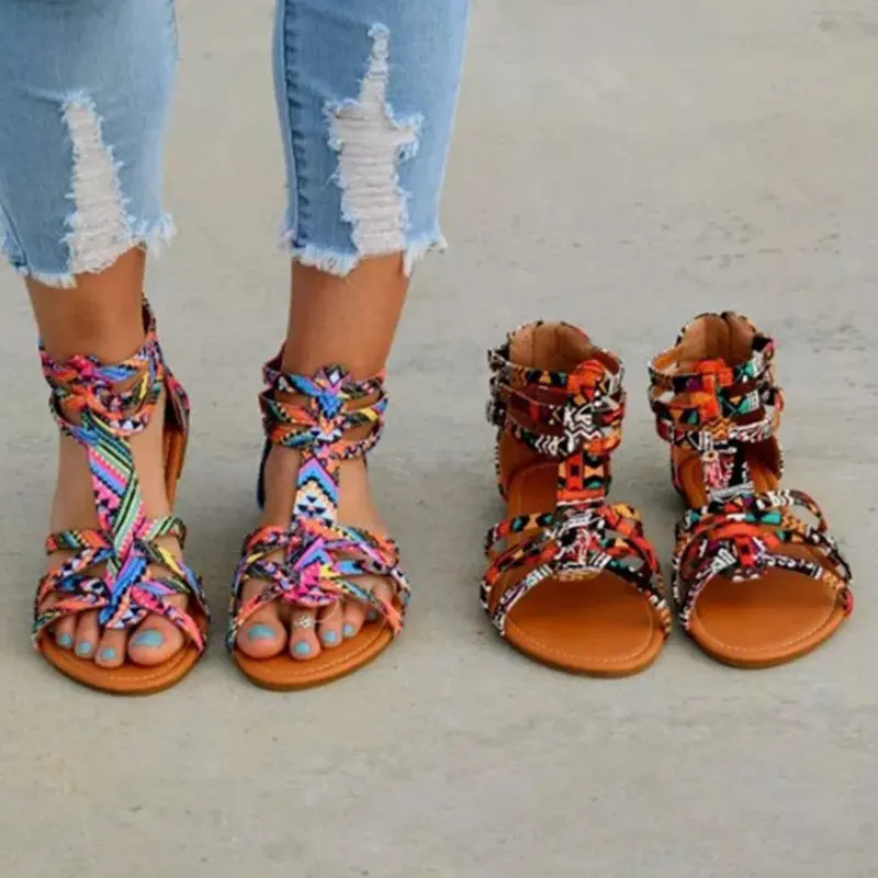 

Ladies Casual Sandals Bohemian Colorful Leopard Snake Print Summer Sandals Gladiator Large 35-43 Flat Ankle Strap Sandals