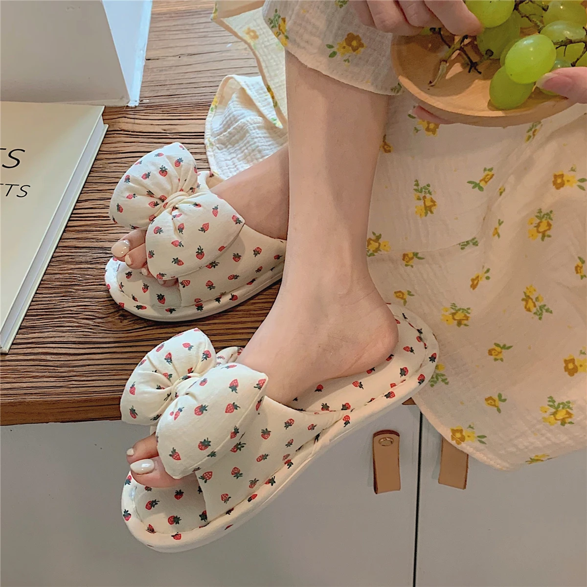 Шлепанцы для девочек льняные с узлом гостиная в комнате 4 нескользящие домашние