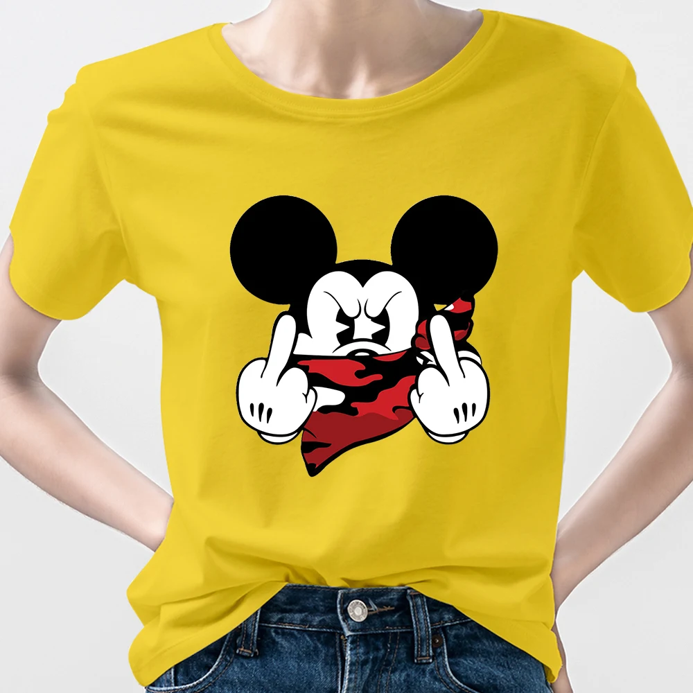 

Mickey Mouse Women's Clothing 2022 Trend T-Shirts Summer Shirt Female Black Tops Vacation Short Sleeve Russia Despise Disney