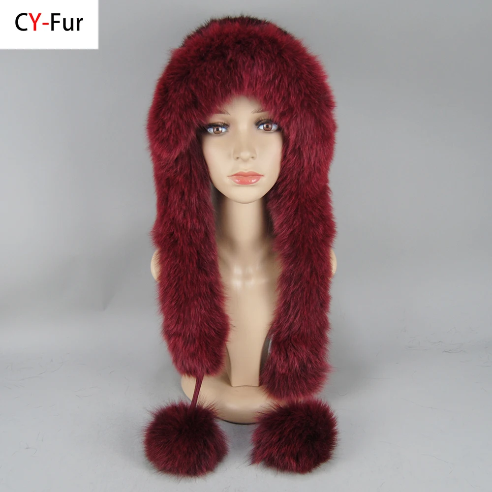 2023 Winter Women Fashion 100% Natural Real Fur Hat Scarf Genuine Mink Fur Knitted Scarf Hat Lady Real Mink Fox Fur Hooded Scarf