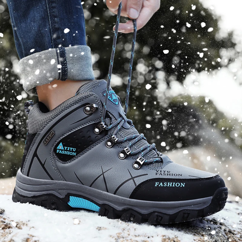 Mens Winter Snow Boots Waterproof Super Warm Sneakers Outdoor Male Hiking Boots Work Shoes Size 39-47