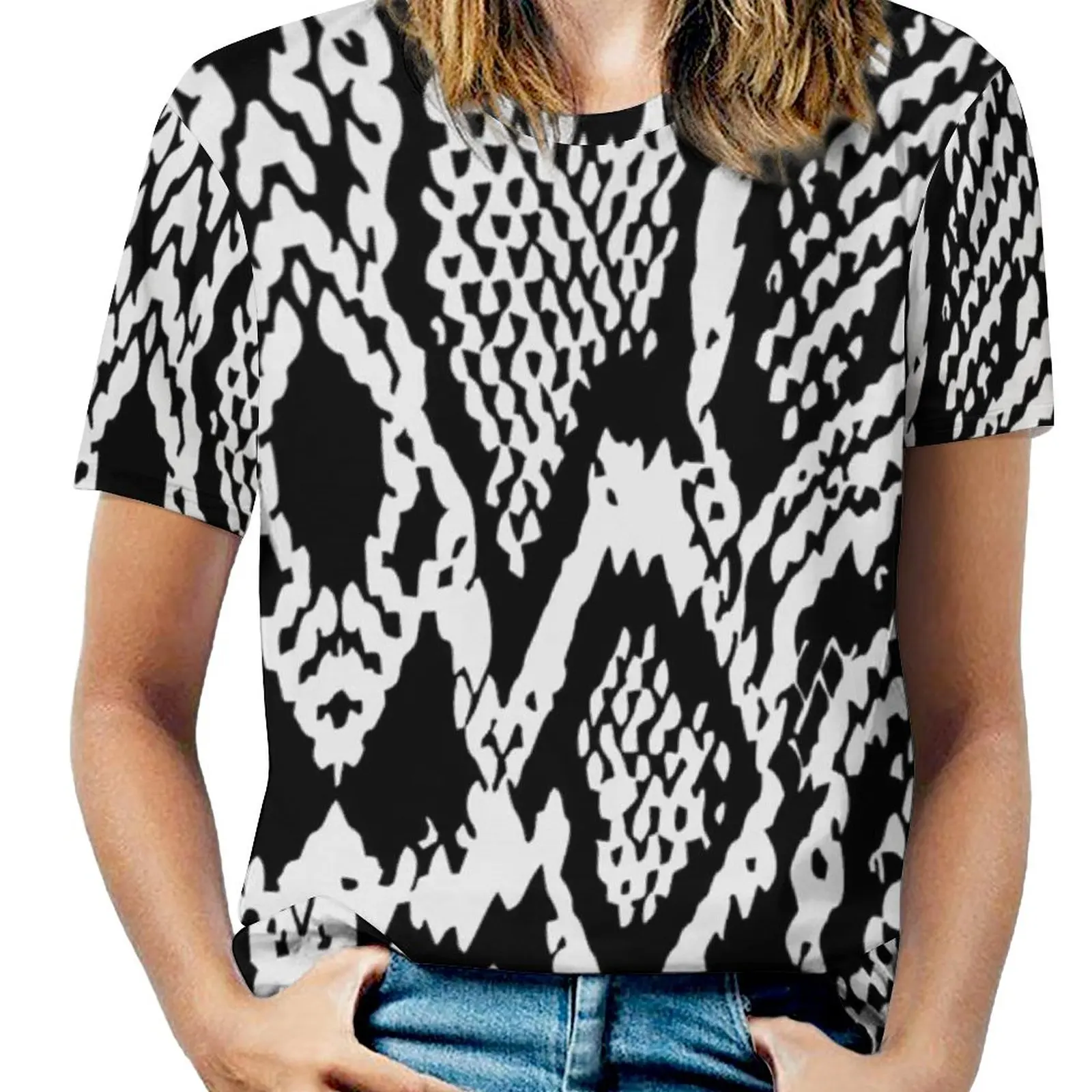 

Black Snakeskin Texture T-Shirts Toxical Large Cobra And Boa O Neck Simple Oversize T-Shirt Short-Sleeve Women Kawaii Tshirt