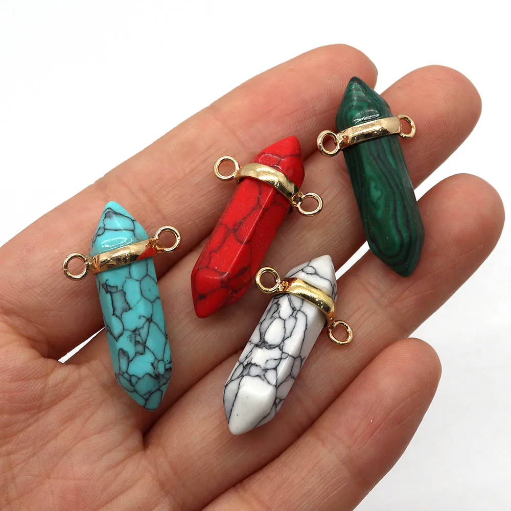 

Natural Stone Malachite Hexagon Pillar Double Hole Pendant Charm Jewelry 18x32mm DIY Fashion Necklace Earrings Accessory Pendant