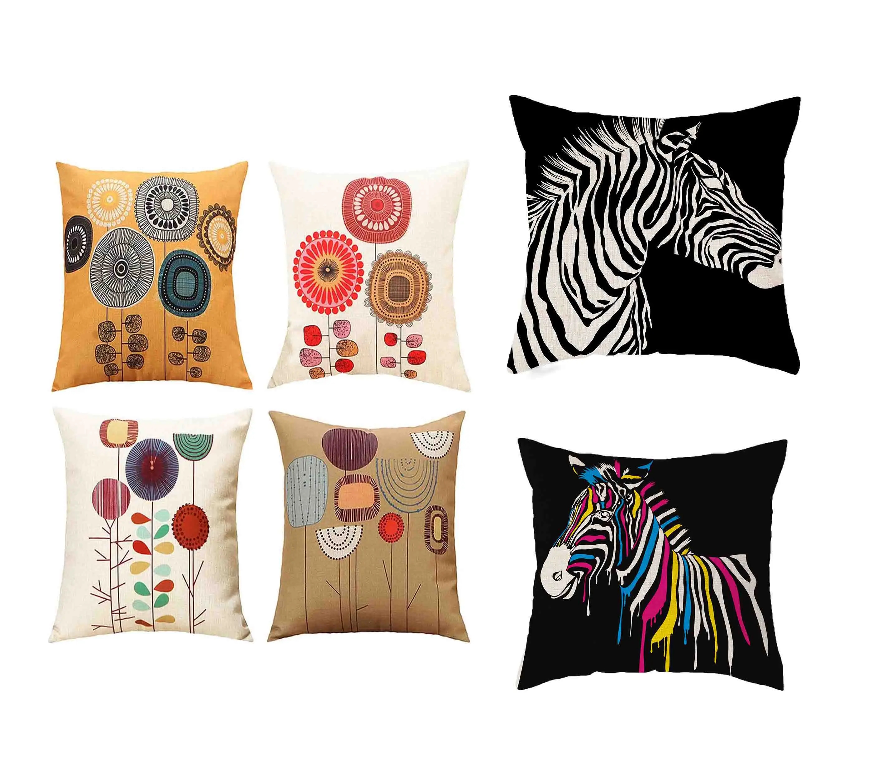 Набор из 6 предметов, подушка с листьями растений, цветов, листьев, геометрическое украшение, наволочка, льняная наволочка, домашний декор, декоративная подушка