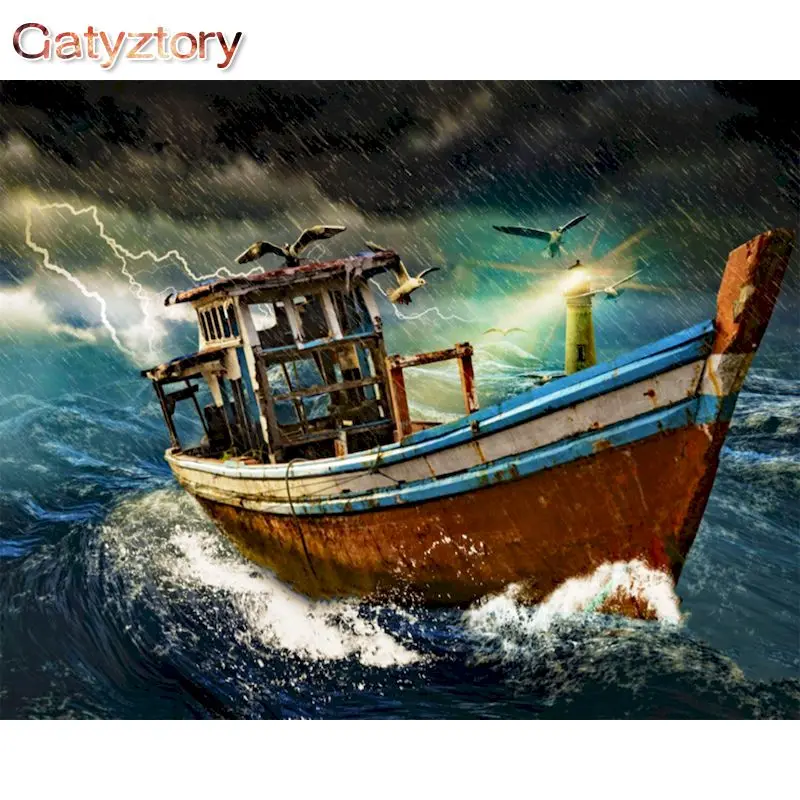 

GATYZTORY Painting By Numbers Unique Gift For Kids Sea Sailboat Scenery Oil Picture By Number 40x50 Frame On Canvas Wall Art