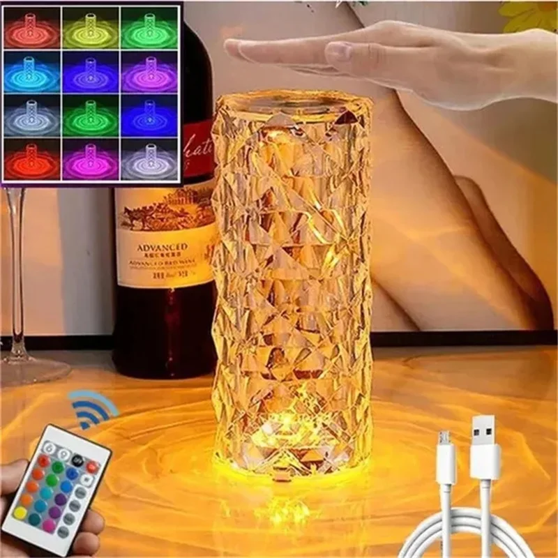 

Crystal Table Lamp 16 Colors USB Touch Lamp LED Romantic Diamond Atmosphere Light Christmas Room Decoration Crystal Night Light
