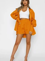 two piece set women tracksuit shirt shorts green long sleeve top shorts suit 2022 summer casual female single breasted outfits
