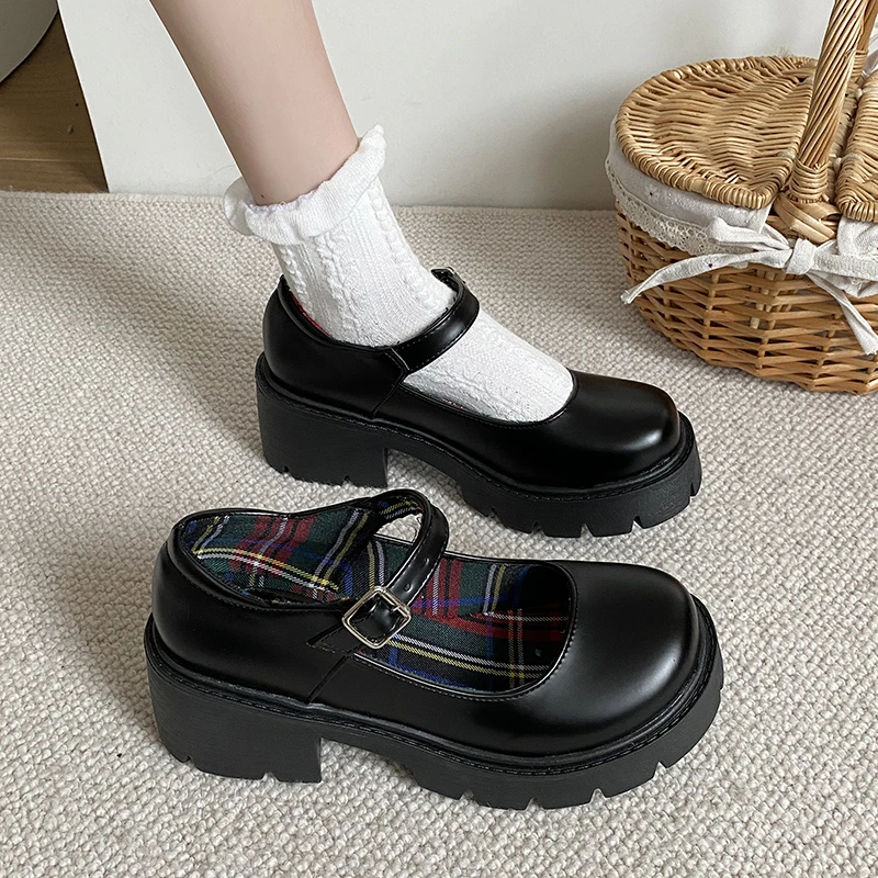 

Platform Heels Mary Jane Shoes Simple Lolita Shoes Black Platform Shoes Student College Sweet Medium Heel Women's Single Shoes