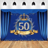 blue 50th backdrop for man woman happy birthday party curtain crown photography background adult photographic photo banner