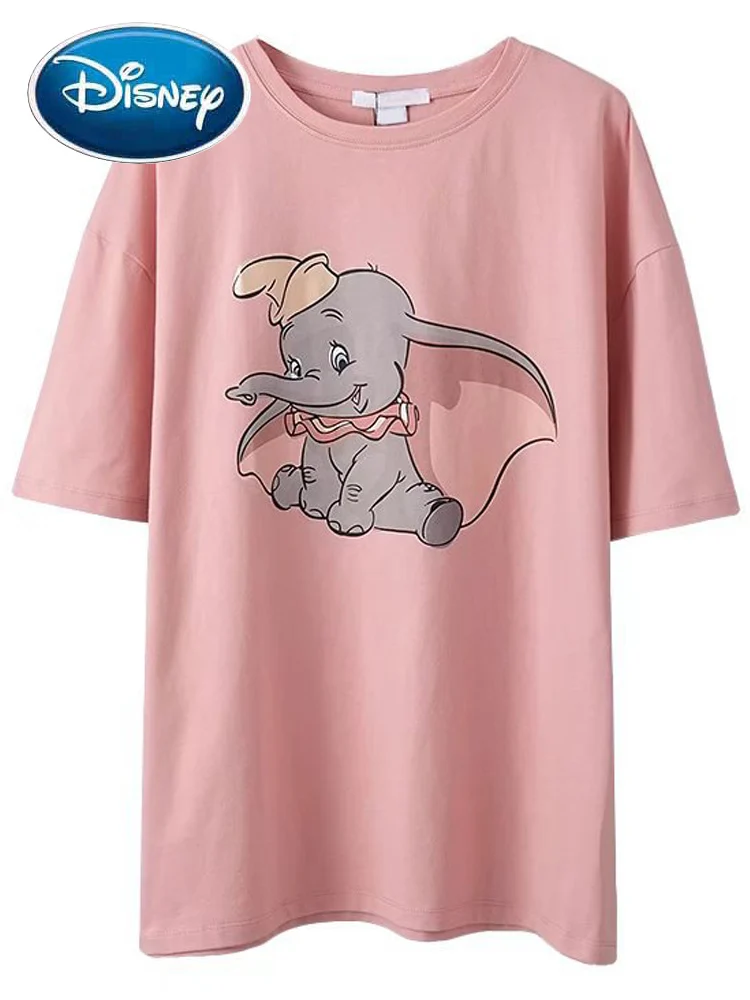 

Disney T-Shirt Harajuku Dumbo Elephant Cartoon Print Fashion Women Short Sleeve O-Neck Pullover Pink Tee Tops Streetwear Female