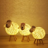 sheep led night light hand woven lampshade moon lamp cute sleep bedroom bedside decoration animals night lamp