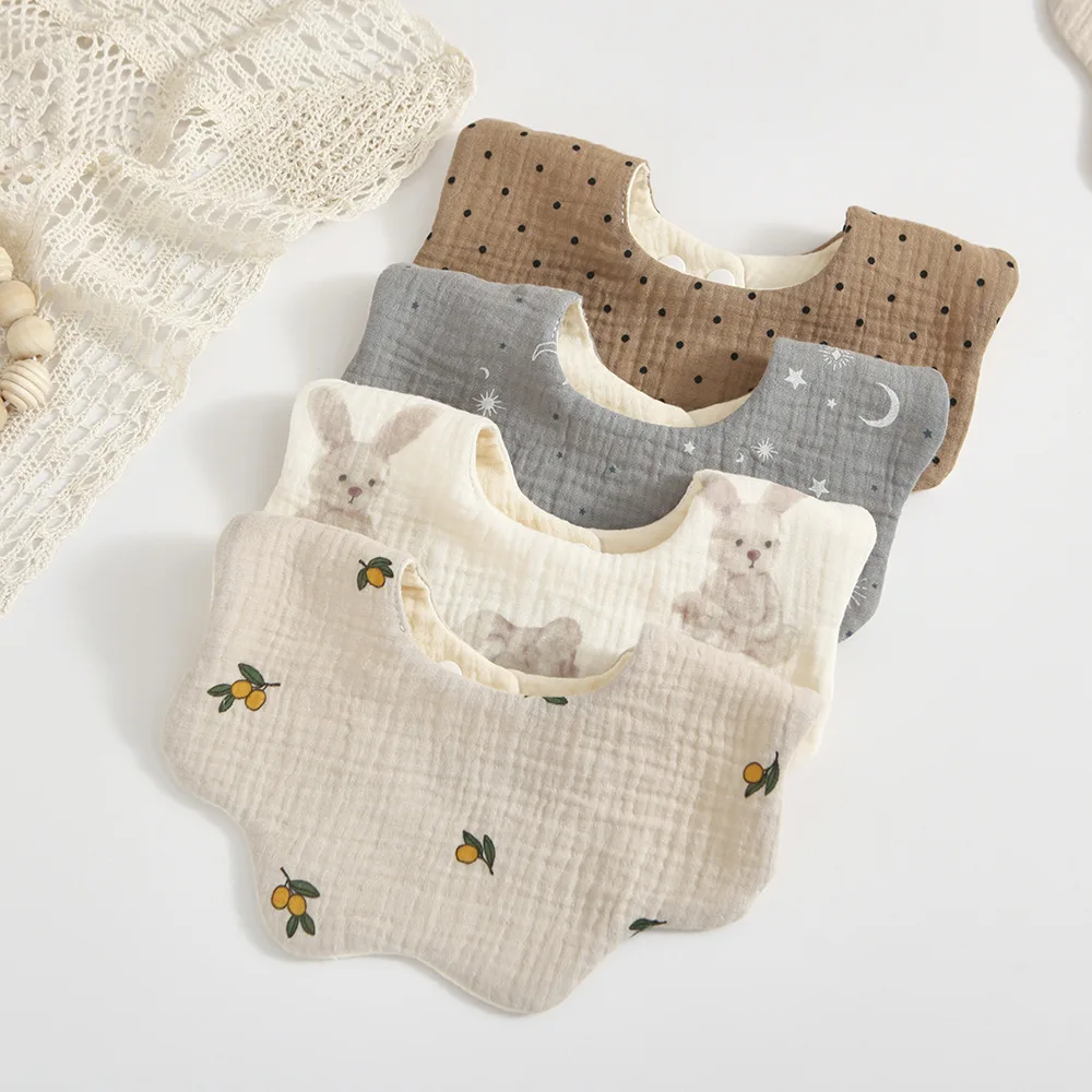 Korean Style Baby Feeding Bibs 6 Layers Cotton Petal Infants Print Crepe Saliva Towel Newborn Toddler Soft Burp Cloth Kid Bib