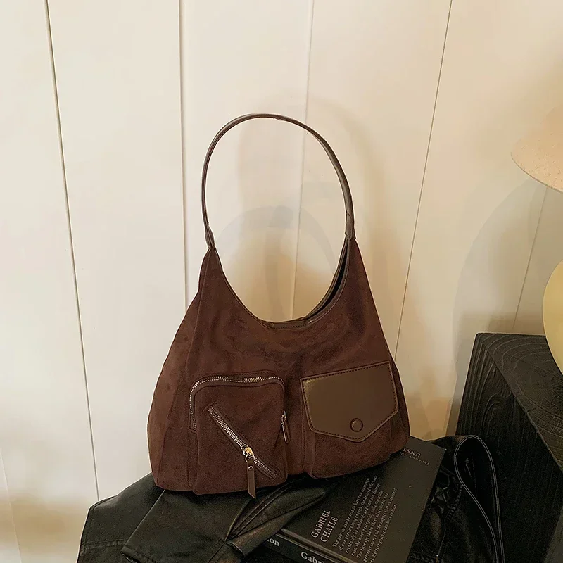 Замшевая сумка на молнии 2024 новый продукт однотонная большая вместимость