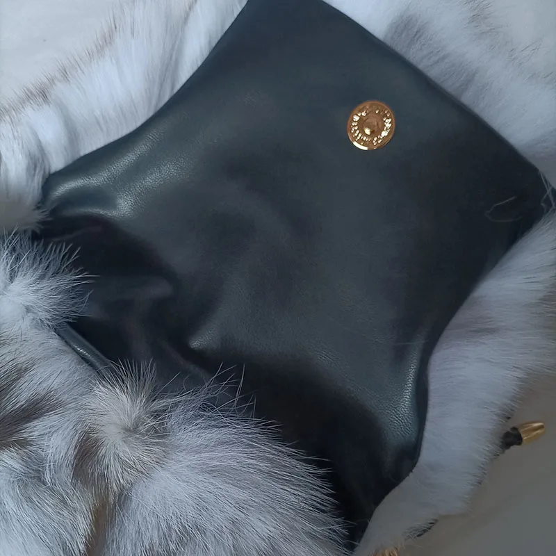 Женская зимняя сумка из натурального Лисьего меха модная теплая женская