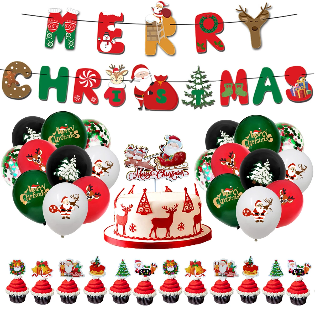 

Christmas Balloon Theme Party Latex Balloon Decoration Set Family Shopping Mall Campus Holiday Garland Atmosphere Props Supplies