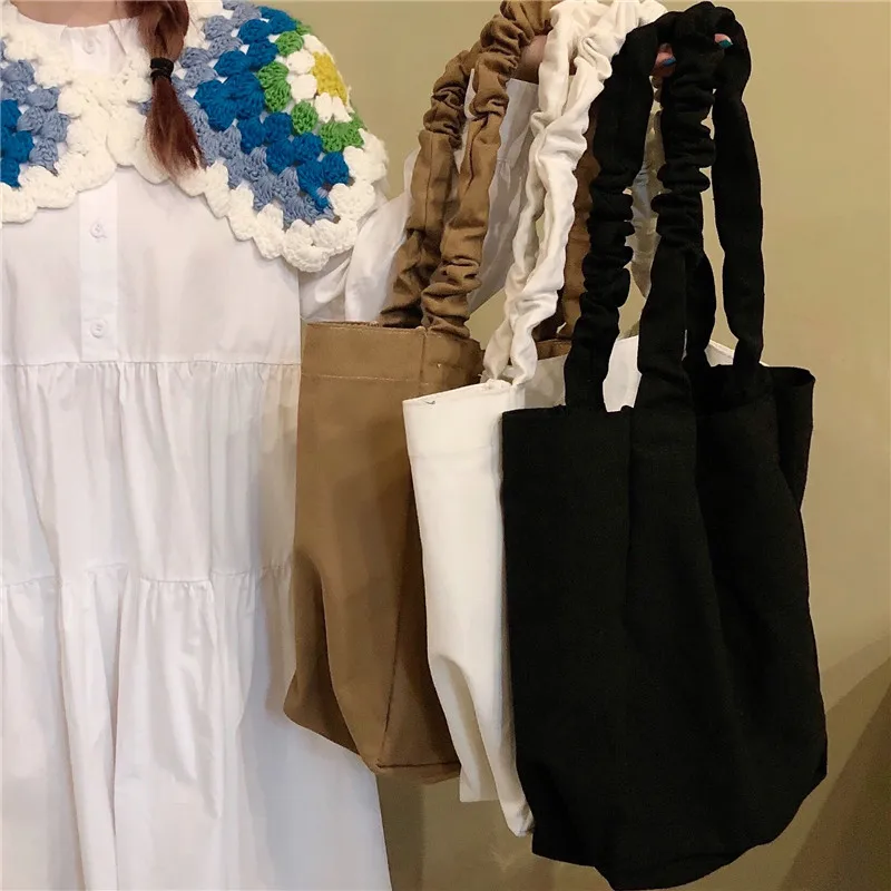 Наплечная Сумка женская холщовая однотонная большая для путешествий покупок