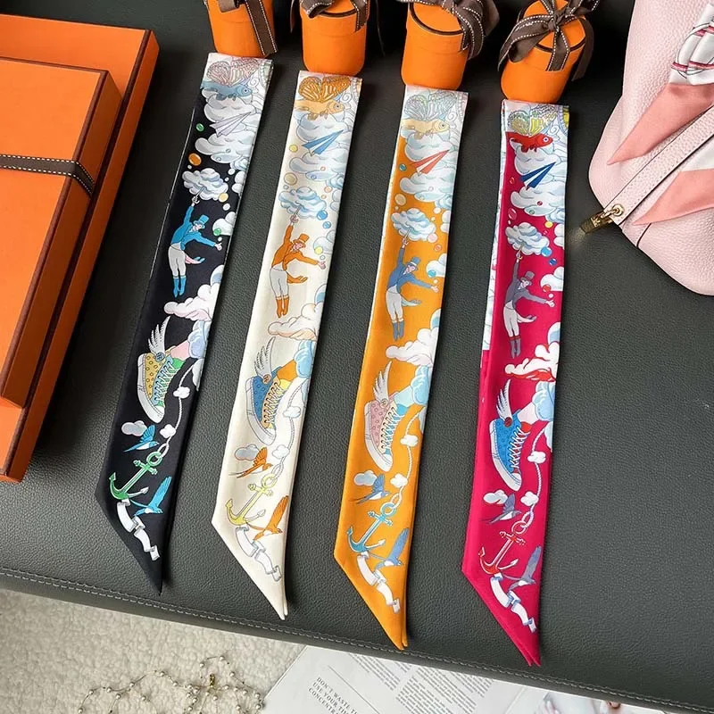 

Scarf Women Brand Design Headband Fashion Hair Ribbon Small Scarfs Neck Tie Wrist Wrap Ladies Headscarves Skinny Scrunchies 2023
