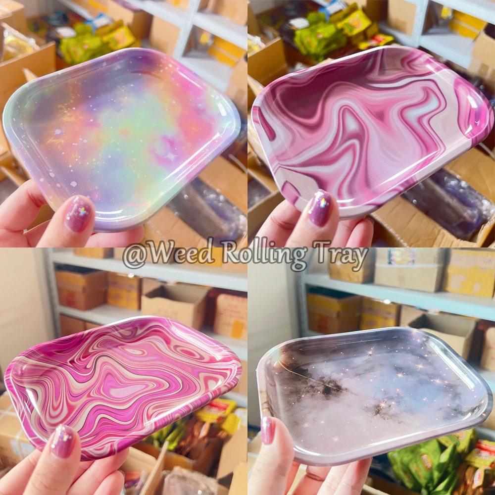 

2022 NEW Sweet Pink Rolling Tray 18*14 CM Metal DIY Tobacco Tray Herb Smoke Roller Plate Gifts Cute Smoking Accessories Gifts