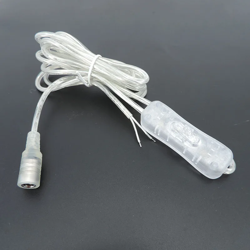 

2m 304 Light Switch Button Transparent DC Female Power Cable 3A 12V 5V 5.5*2.1mm Connector ON OFF for LED Strip Neon Light
