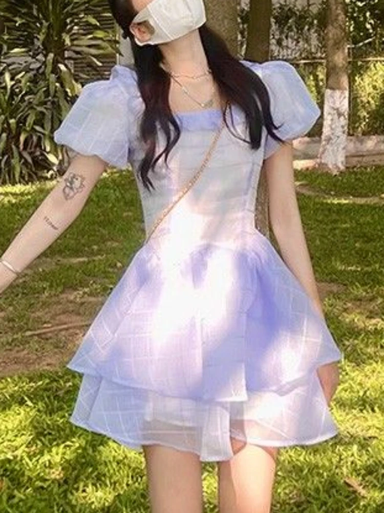 

France Sweet Sexy Mini Dress Women Elegant Short Sleeve Hiogh Waist Party Dress Female Korean Casual Fashion Dress 2022 Summer