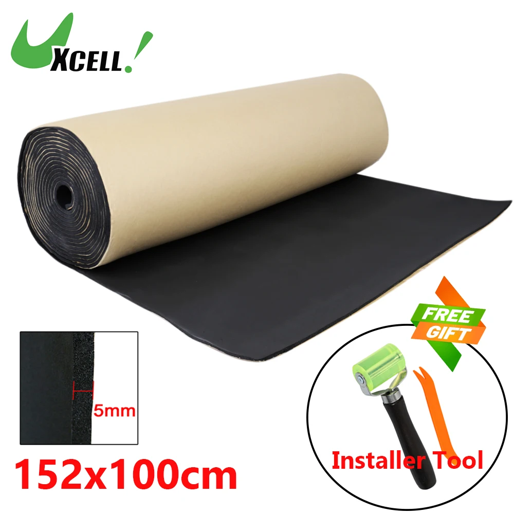 

Uxcell 152x100cm Car Sound Insulation Mat 5mm Deadener Door Hood Bonnet Heat Insulation with Free Gift Installer Tool
