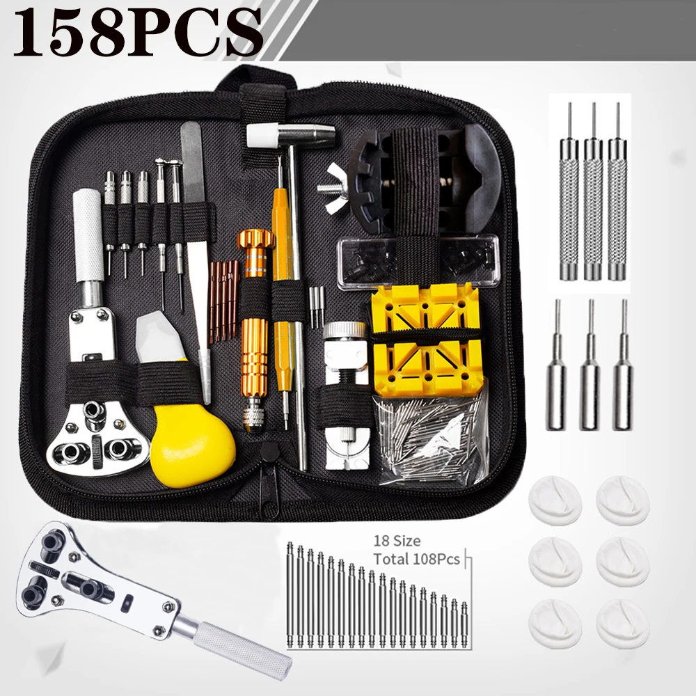 158PCS Watch Repair Tools Kit Opener Assembly Back Case Maintenance Maker Repair Parts Battery Replacement