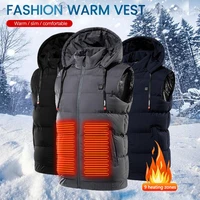 9 areas heated hooded vest mens jacket hooded mens vest waterproof jackets usb super warm outdoor hunting heating jackets