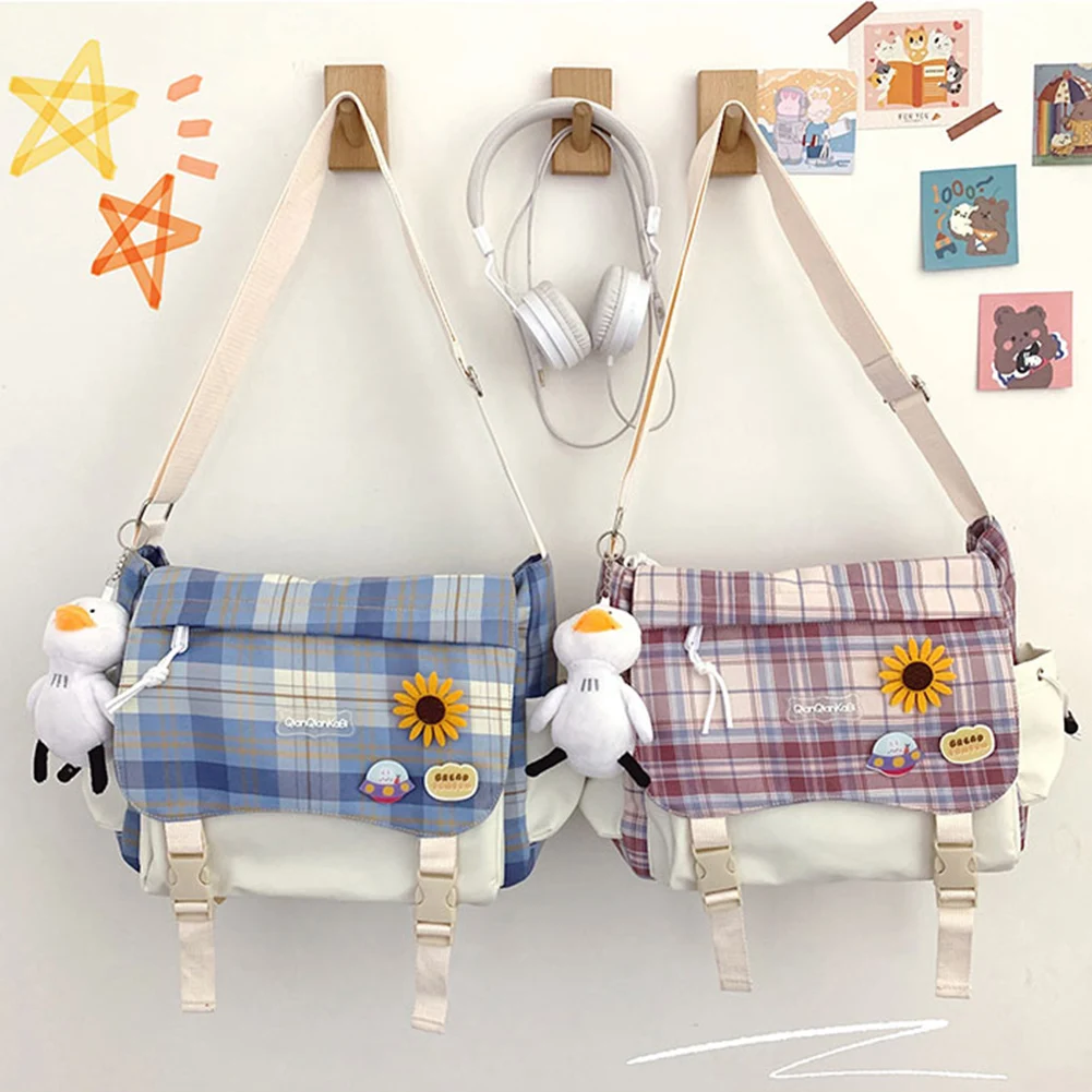 

Милый женский рюкзак в клетку, Корейская и японская школьная сумка для студентов, нейлоновая модная дорожная сумка-мессенджер на ремне для ...